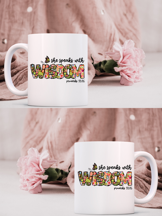 She speaks with Wizdom 11 oz Coffee Mug